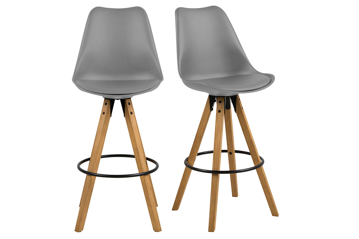 Tabouret de bar design gris fonc� et bois (lot de 2) NADJA
