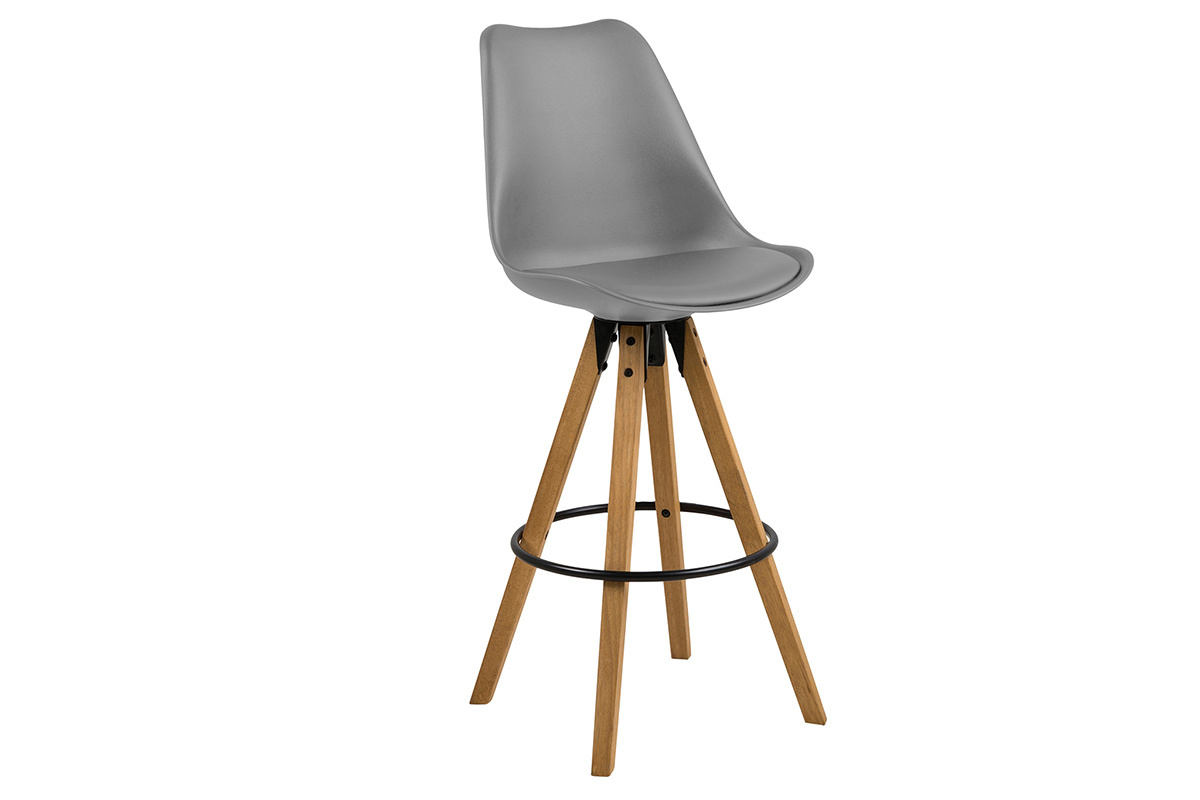 Tabouret de bar design gris fonc� et bois (lot de 2) NADJA