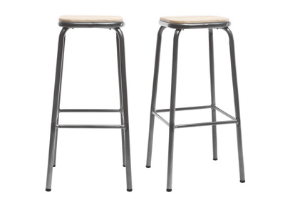 Tabouret de bar design inox bois clair H75 cm (lot de 2) MEMPHIS