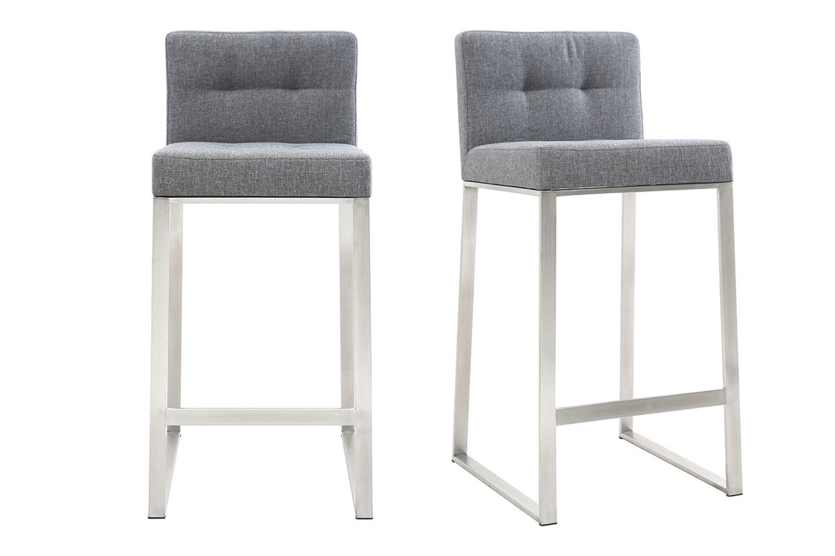 Tabouret de bar design mtal et tissu gris fonc 66 cm (lot de 2) HALEY