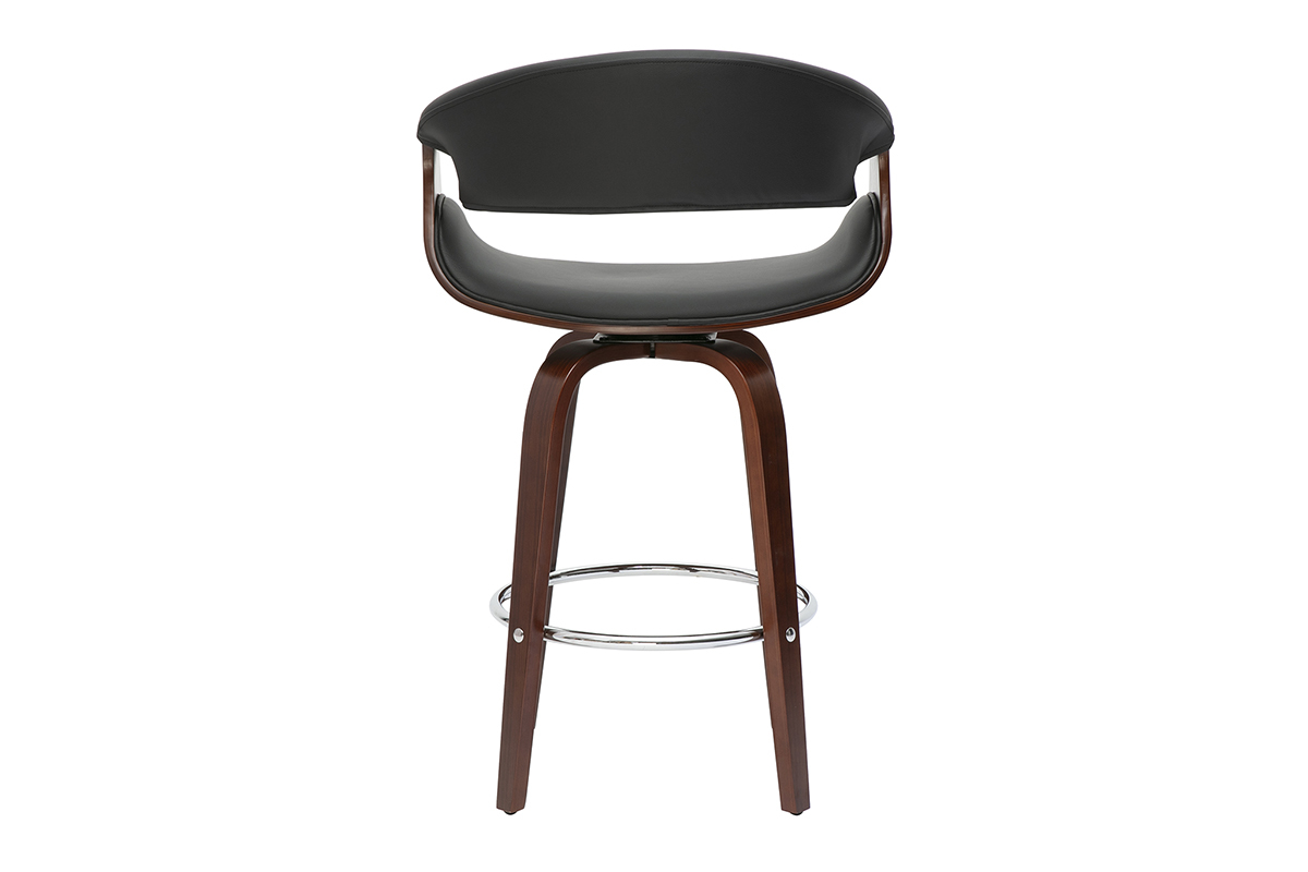 Tabouret de bar design noir et bois fonc 65 cm ARAMIS