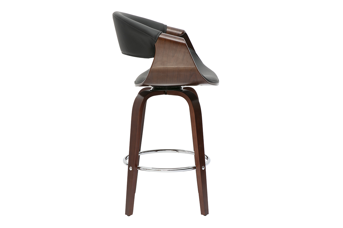 Tabouret de bar design noir et bois fonc 65 cm ARAMIS