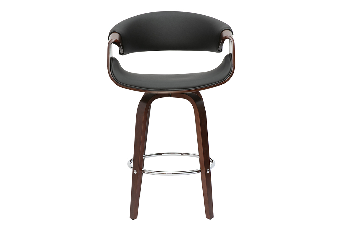 Tabouret de bar design noir et bois fonc 65 cm ARAMIS