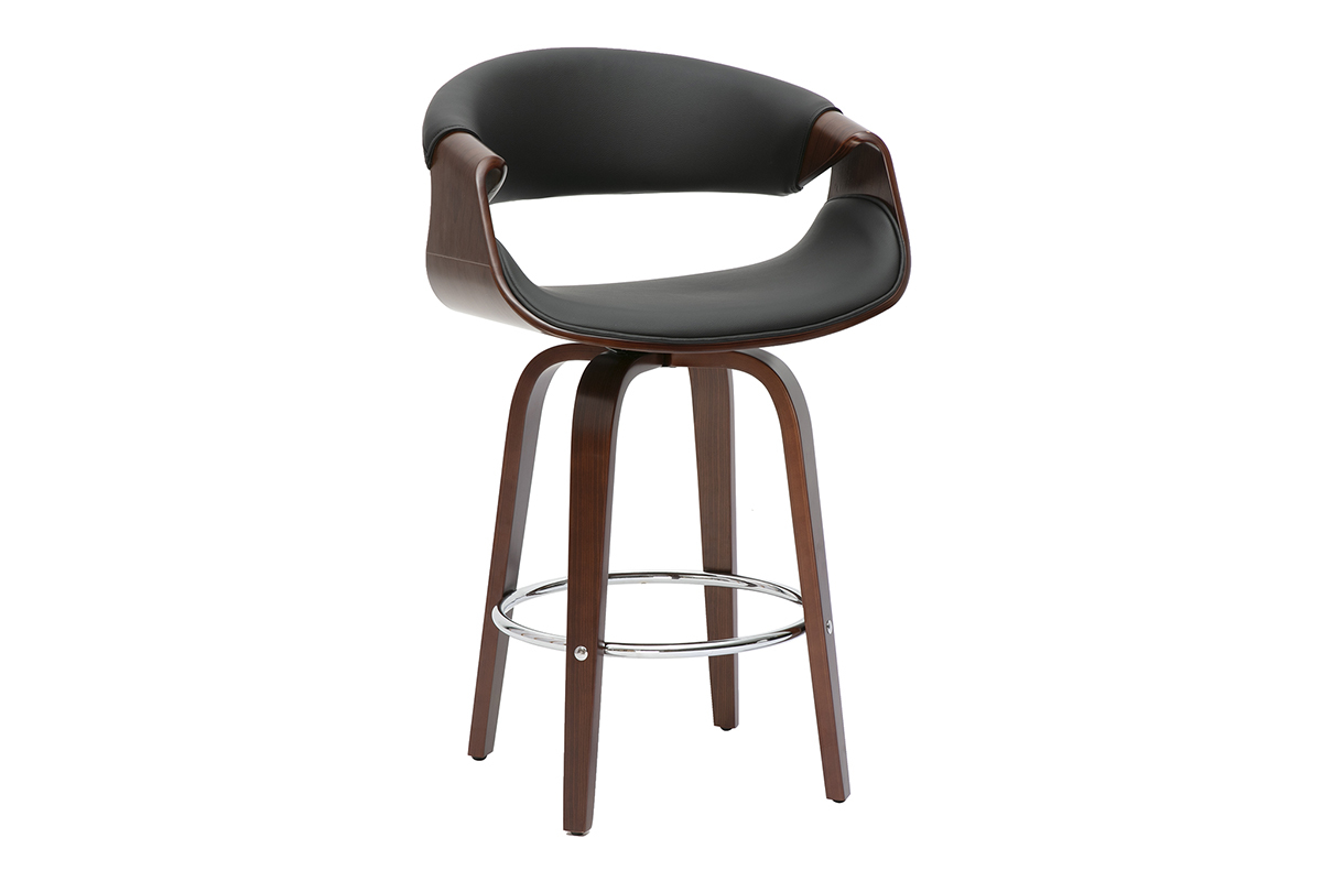 Tabouret de bar design noir et bois fonc 65 cm ARAMIS