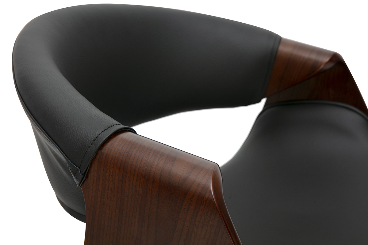 Tabouret de bar design noir et bois fonc 65 cm ARAMIS