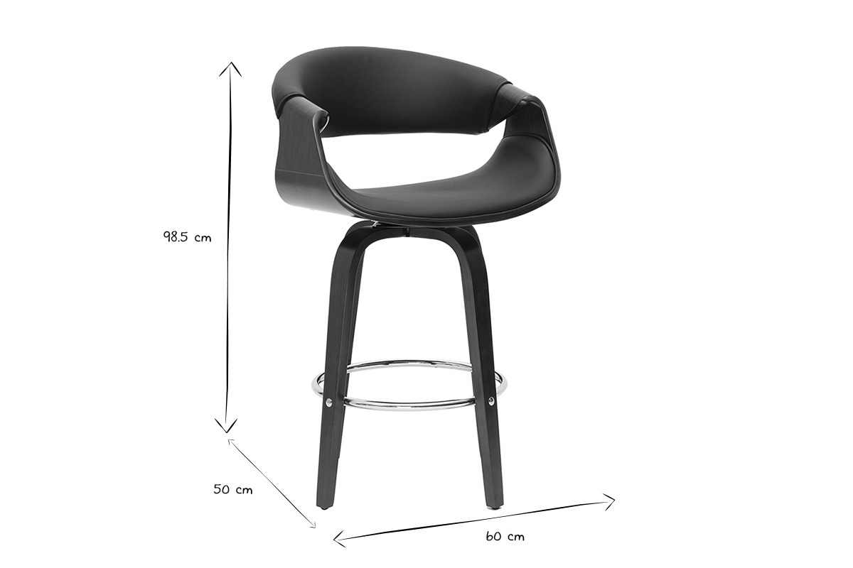 Tabouret de bar design noir et bois fonc 65 cm ARAMIS