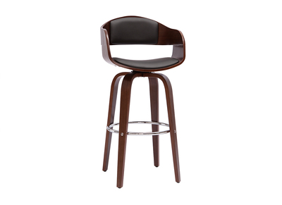 Tabouret de bar design noir et bois foncé noyer H65 cm pivotant 360° GAO