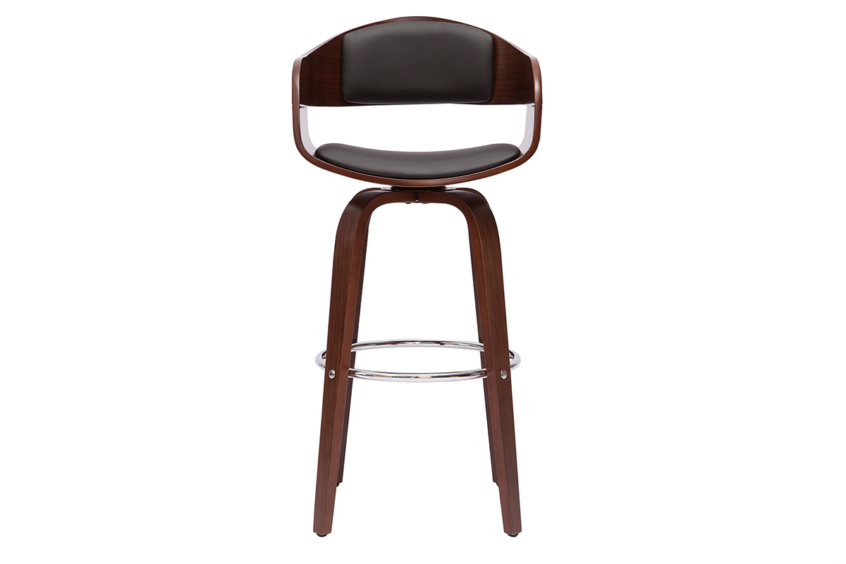 Tabouret de bar design noir et bois fonc� noyer H65 cm pivotant 360� GAO