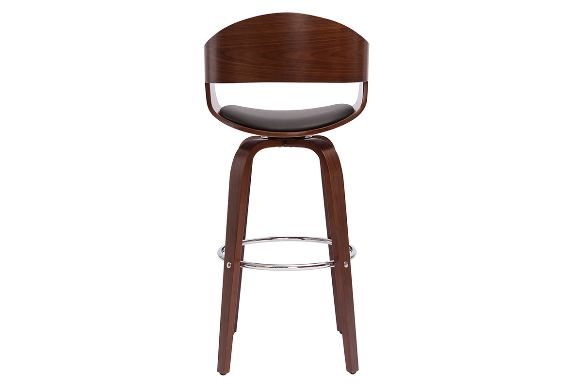 Tabouret de bar design noir et bois fonc� noyer H67.5 cm pivotant 360� GAO