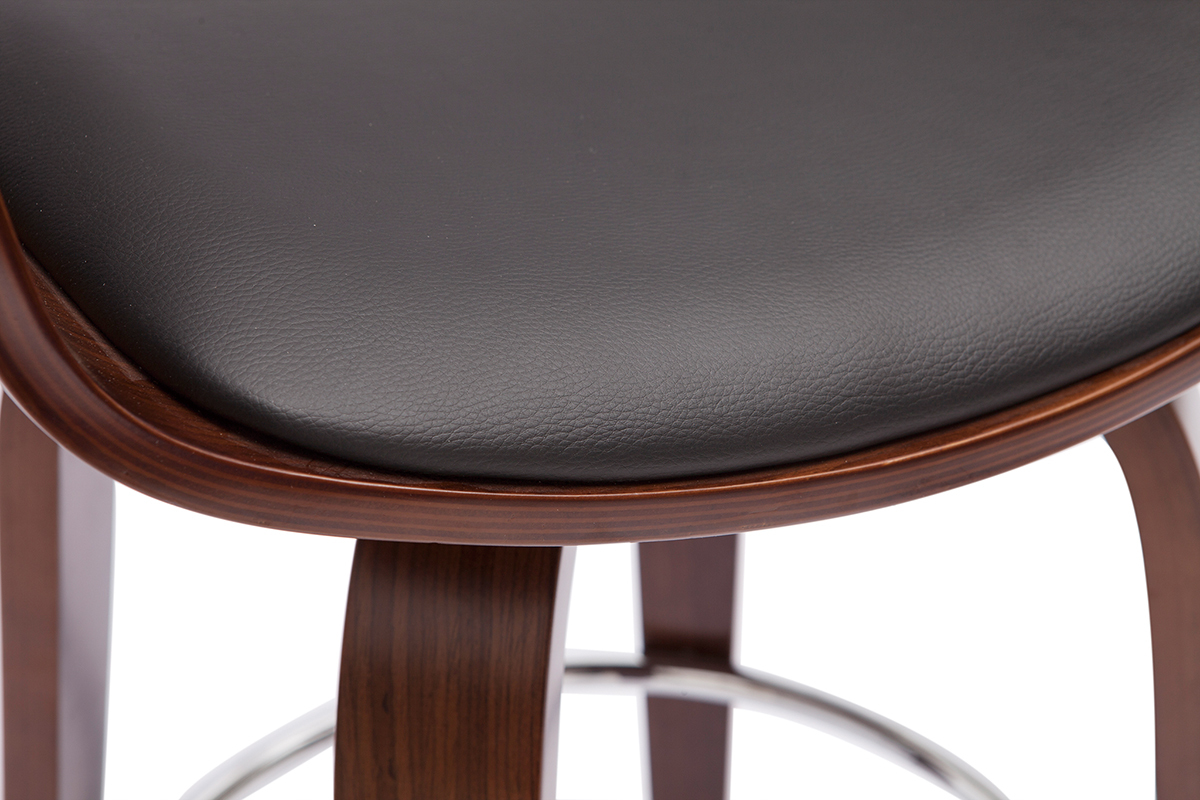 Tabouret de bar design noir et bois fonc� noyer H67.5 cm pivotant 360� GAO