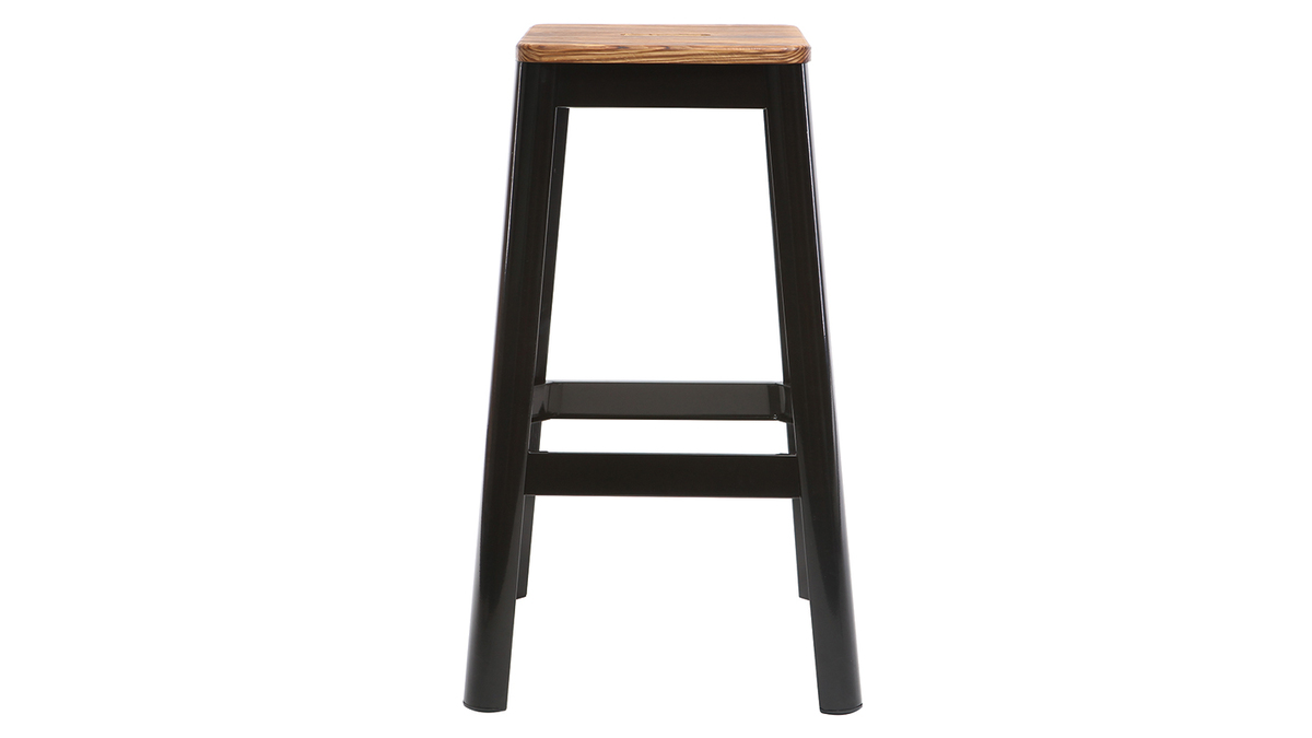 Tabouret de bar design noir et bois H75 cm NICK