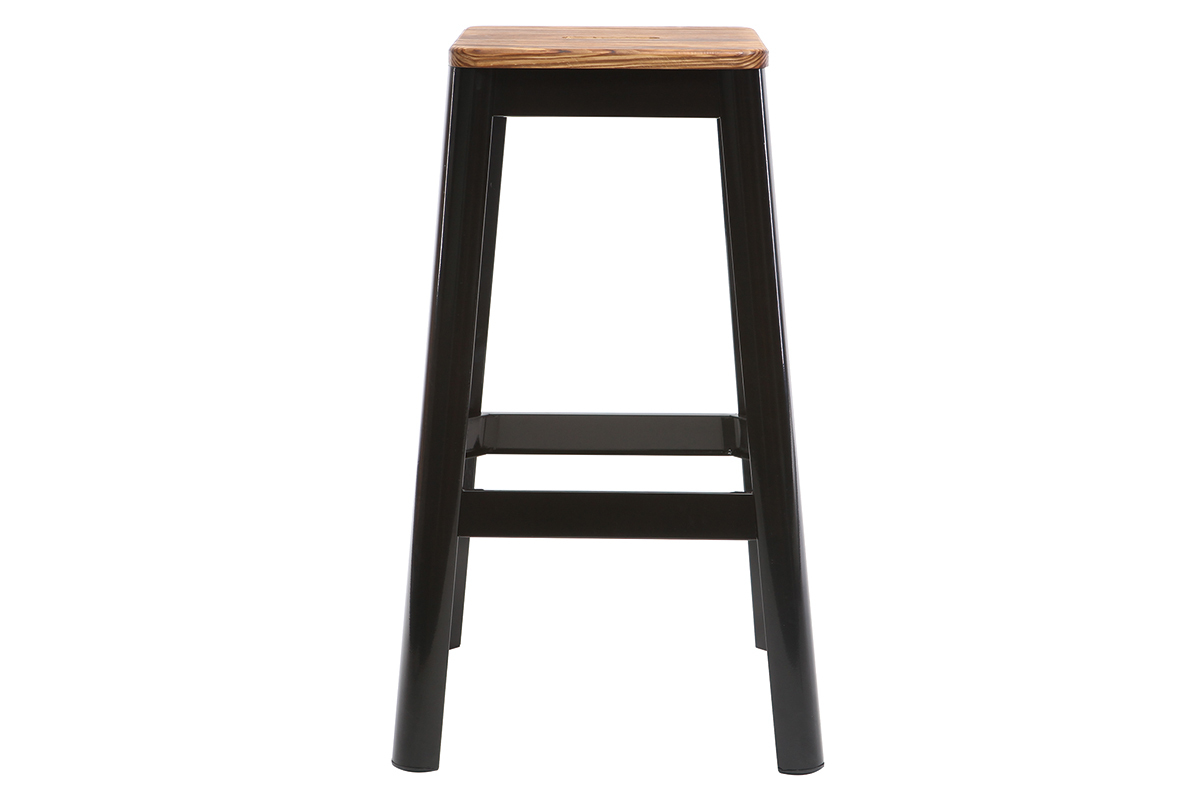 Tabouret de bar design noir et bois H75 cm NICK