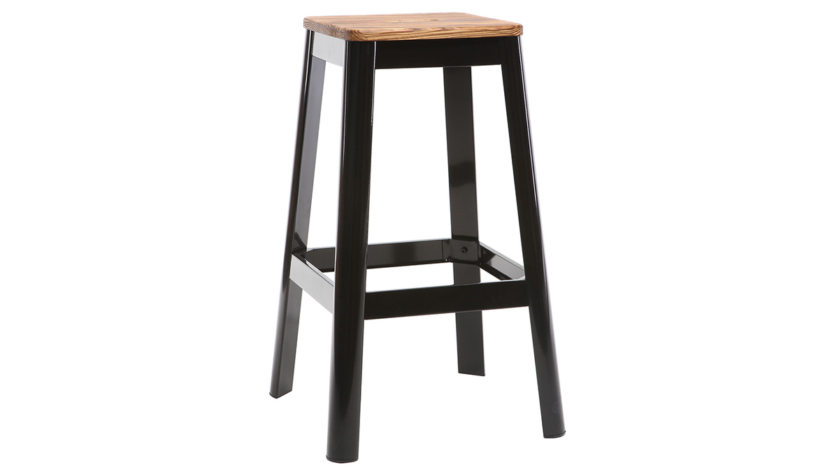 Tabouret de bar design noir et bois H75 cm NICK