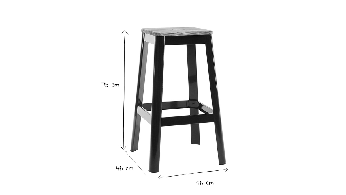 Tabouret de bar design noir et bois H75 cm NICK