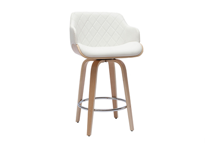 Tabouret de bar design pivotant 360° blanc et bois clair H65 cm LUCIEN