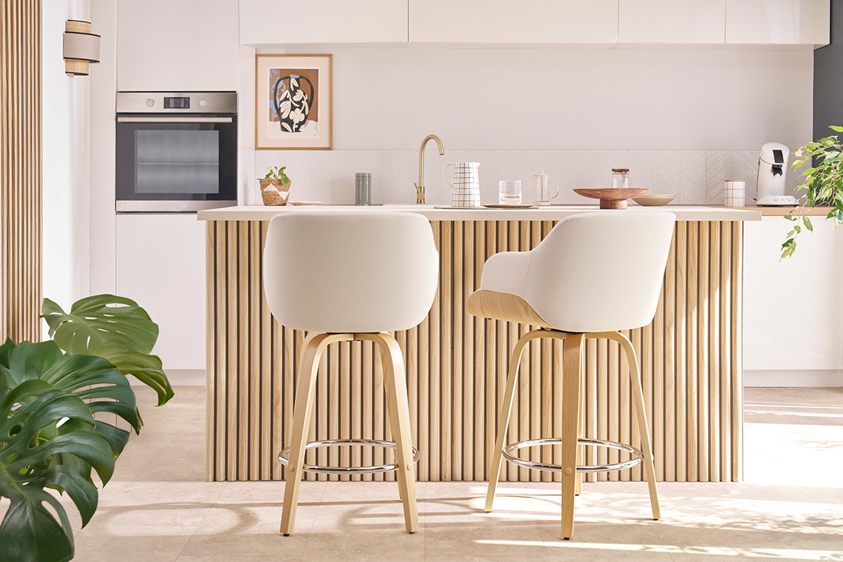 Tabouret de bar design pivotant 360 noir et bois fonc H65 cm LUCIEN