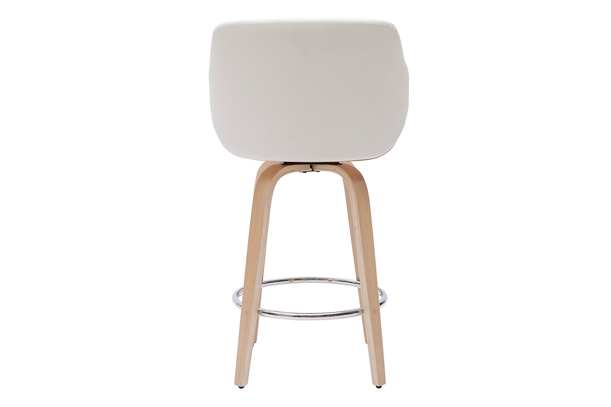 Tabouret de bar design pivotant 360� blanc et bois clair H65 cm LUCIEN