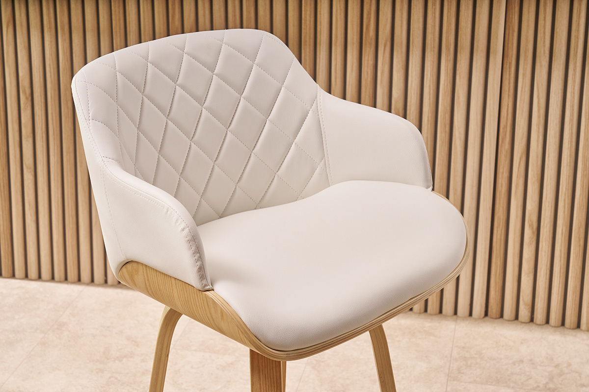 Tabouret de bar design pivotant 360� blanc et bois clair H65 cm LUCIEN