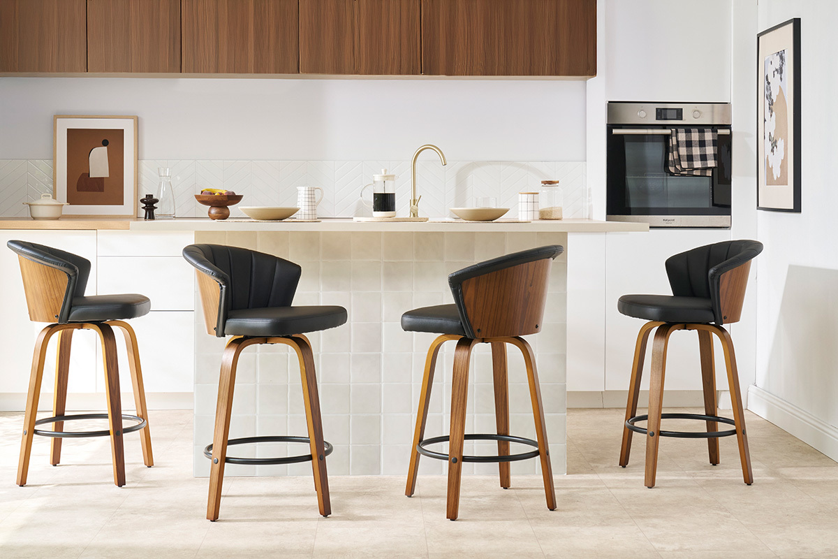 Tabouret de bar design pivotant noir et bois fonc cm ALBIN