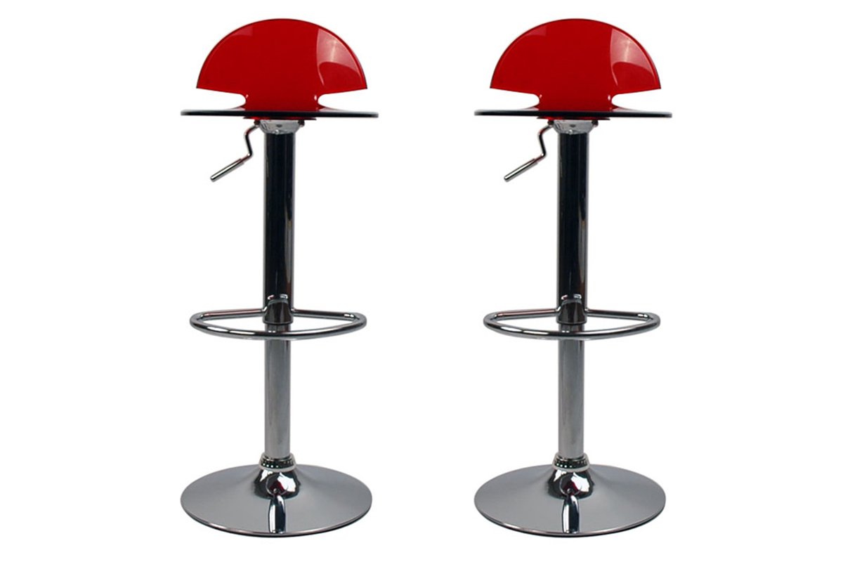Tabouret de bar design plexiglas rouge transparent lot de 2 ORION