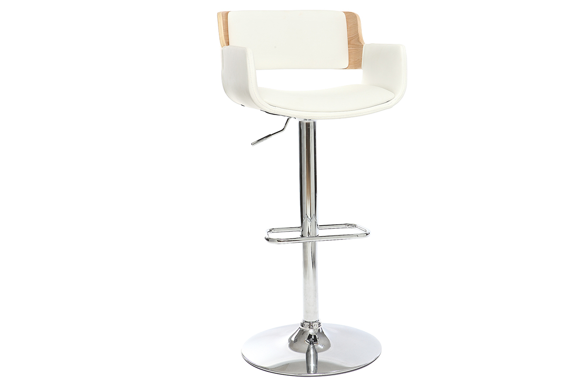 Tabouret de bar design polyur�thane blanc et bois clair RAY