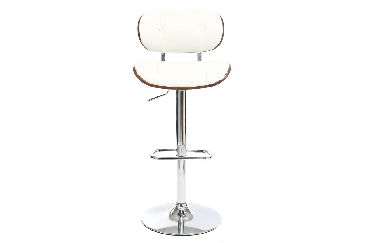 Tabouret de bar design polyurthane blanc et bois fonc MARTY