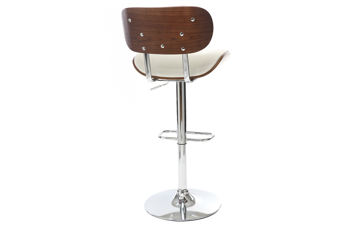 Tabouret de bar design polyurthane blanc et bois fonc MARTY