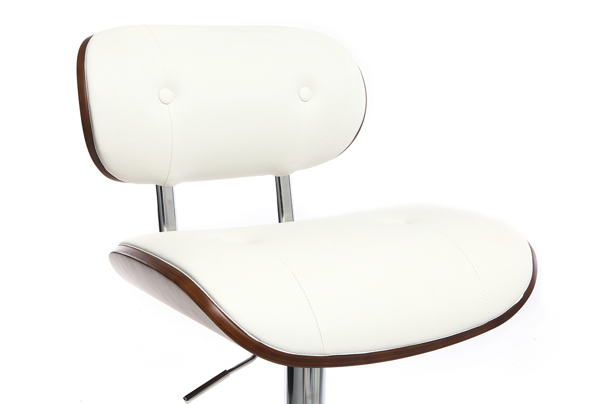 Tabouret de bar design polyurthane blanc et bois fonc MARTY