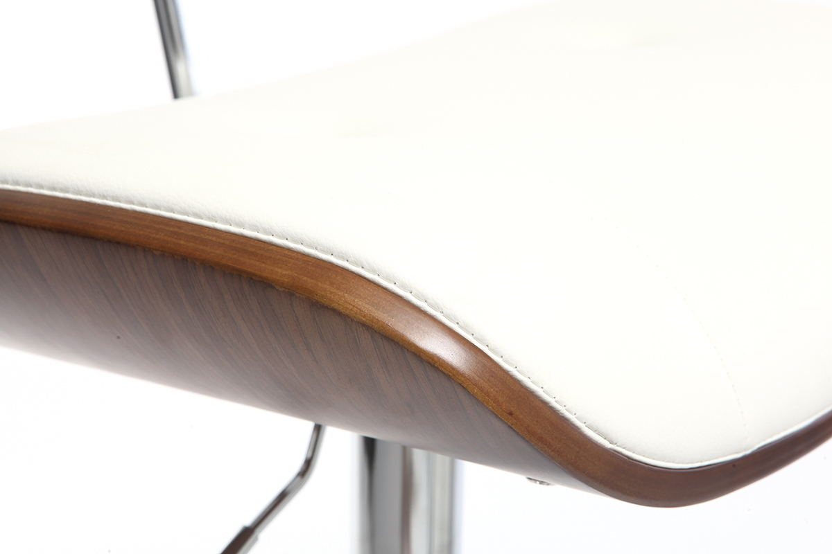 Tabouret de bar design polyurthane blanc et bois fonc MARTY