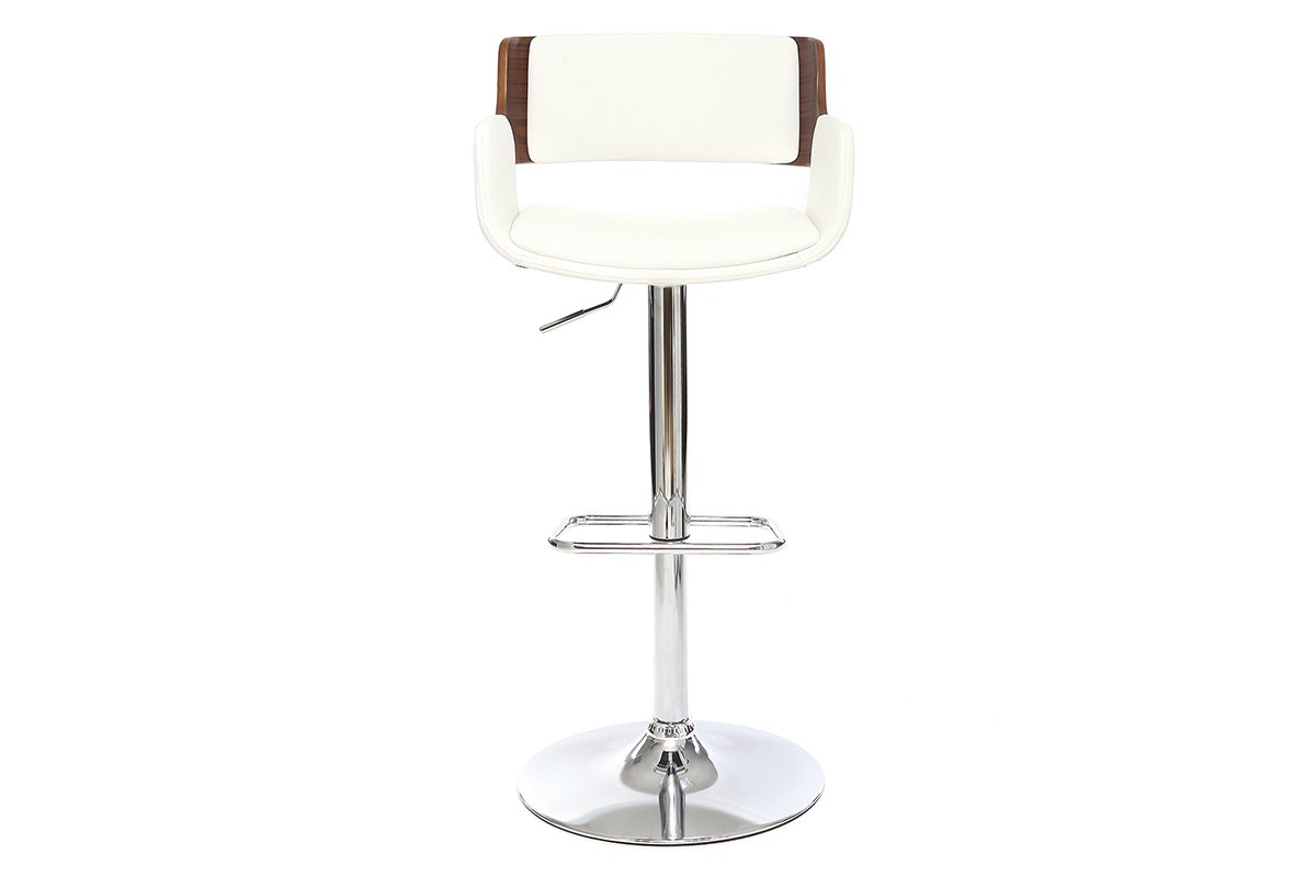 Tabouret de bar design polyur�thane blanc et bois fonc� RAY