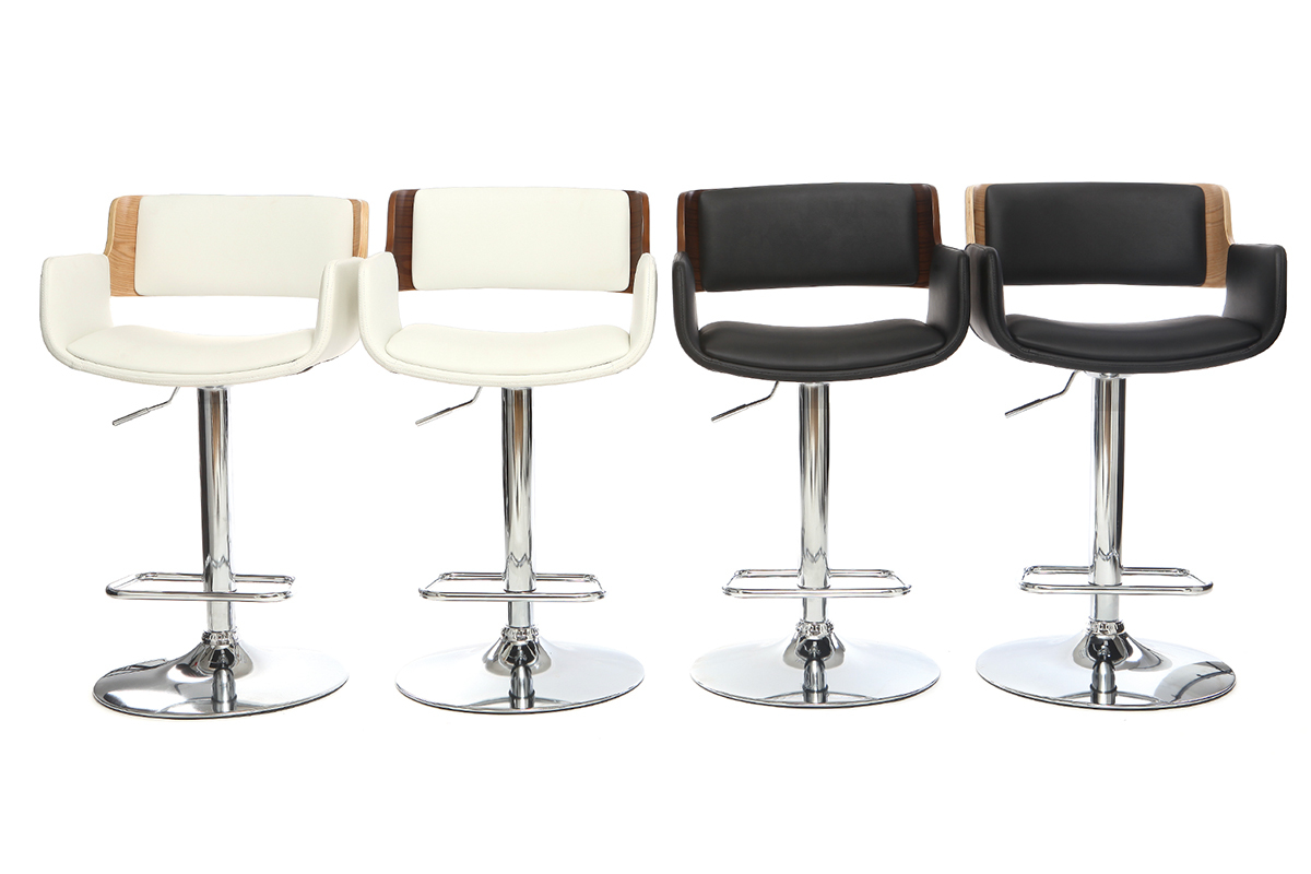 Tabouret de bar design polyur�thane blanc et bois fonc� RAY