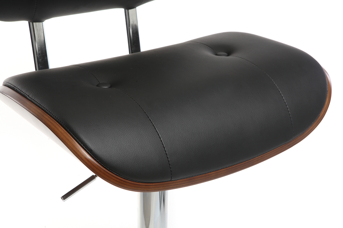 Tabouret de bar design polyur�thane noir et bois fonc� MARTY