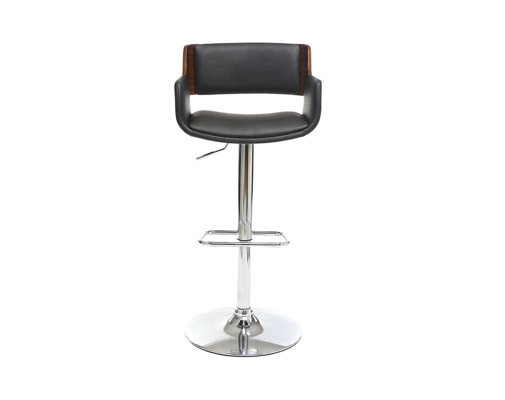 Tabouret de bar design polyuréthane noir et bois foncé RAY - Tabouret de bar design polyuréthane noir et bois foncé RAY