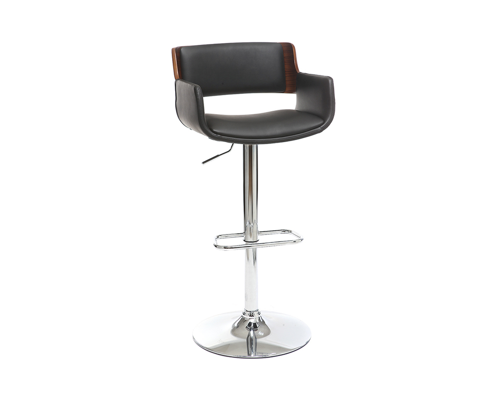 Tabouret de bar design polyuréthane noir et bois foncé RAY - Zoom Tabouret de bar design polyuréthane noir et bois foncé RAY