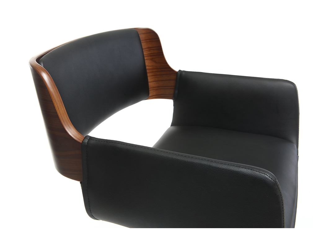 Tabouret de bar design polyuréthane noir et bois foncé RAY - Matiere Tabouret de bar design polyuréthane noir et bois foncé RAY