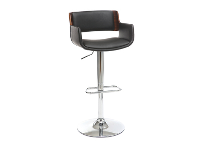 Tabouret de bar design polyur&eacute;thane noir et bois fonc&eacute; RAY