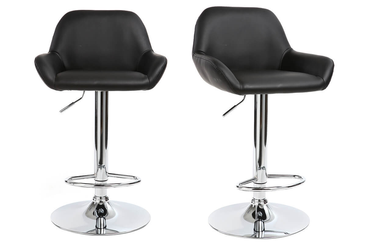 Tabouret de bar design polyurthane noir lot de 2 CYRUS