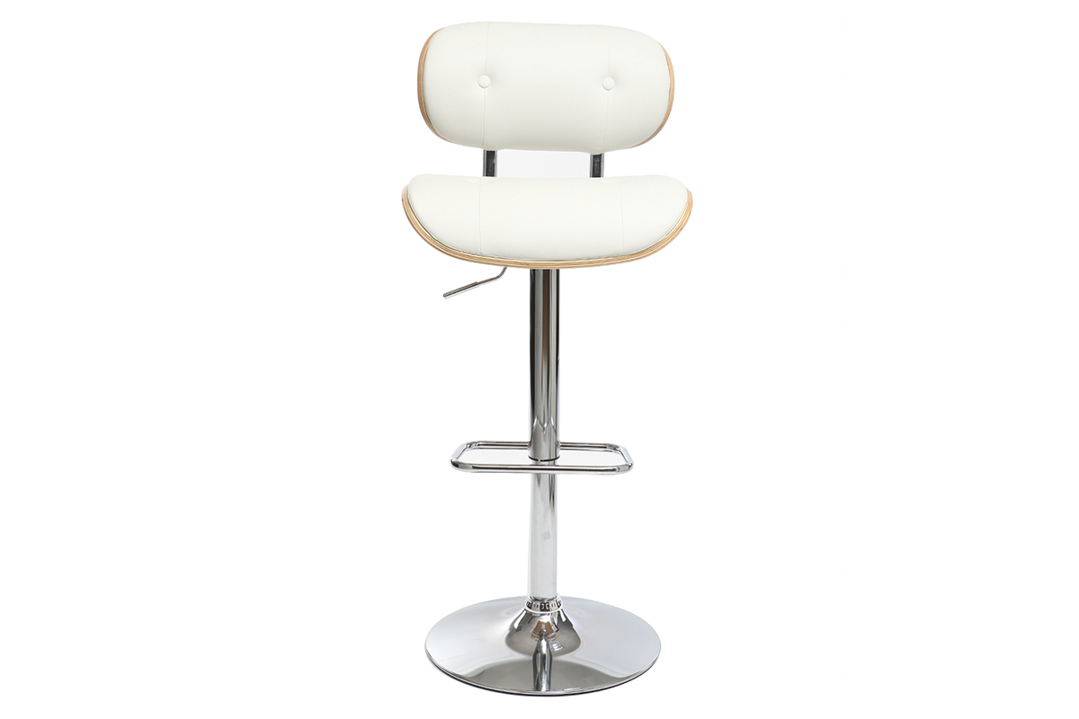 Tabouret de bar design poylurthane blanc et bois clair MARTY