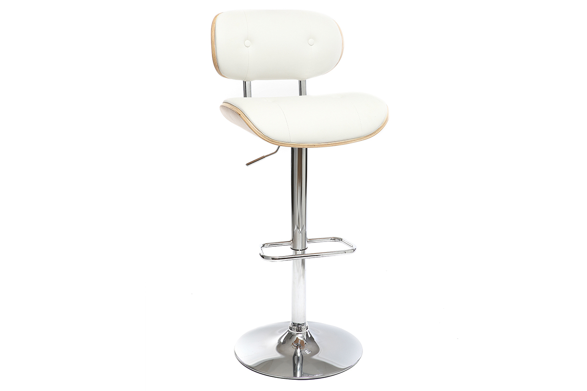 Tabouret de bar design poylurthane blanc et bois clair MARTY