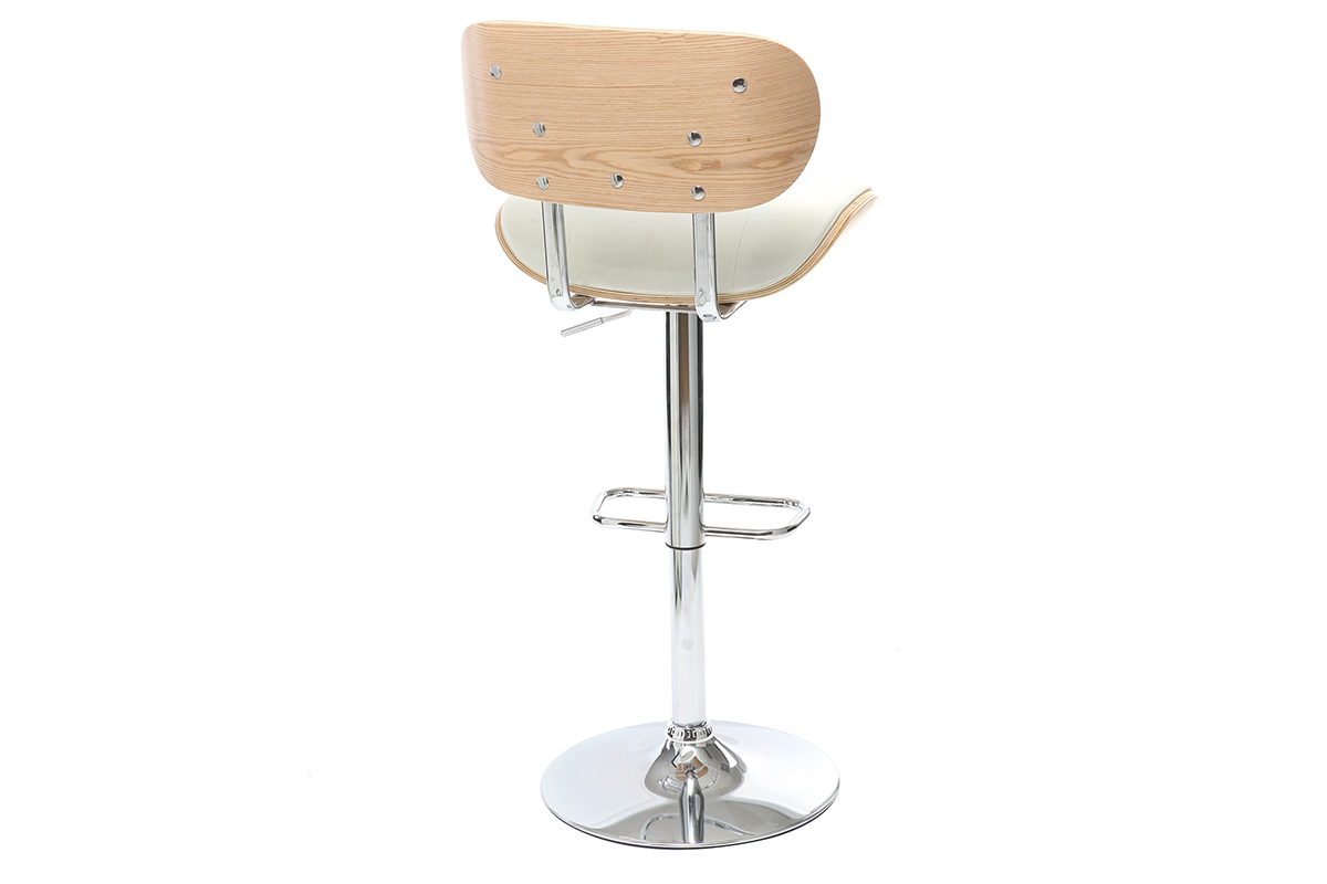 Tabouret de bar design poylurthane blanc et bois clair MARTY