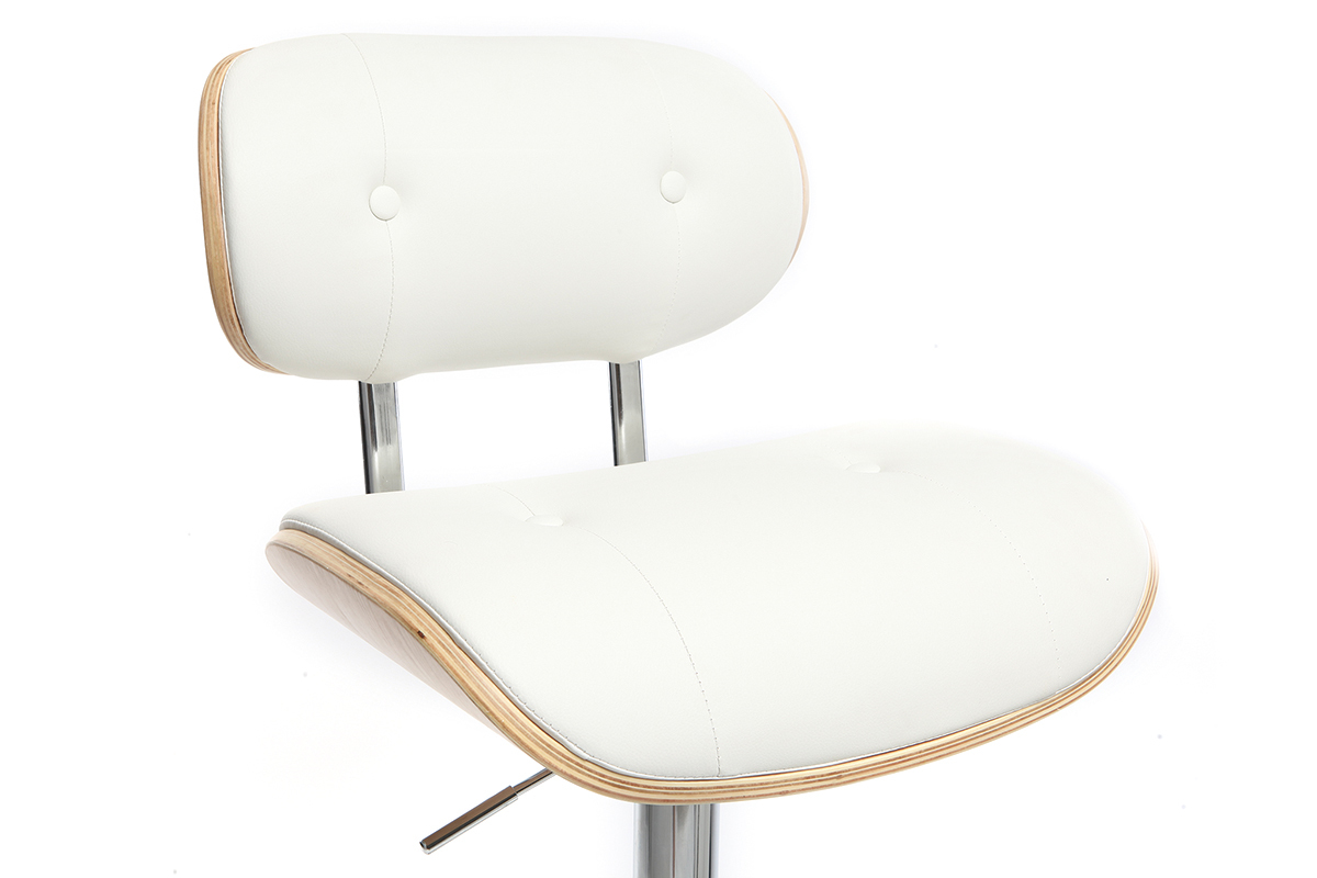 Tabouret de bar design poylurthane blanc et bois clair MARTY