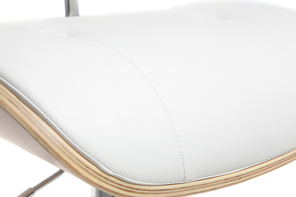 Tabouret de bar design poylurthane blanc et bois clair MARTY