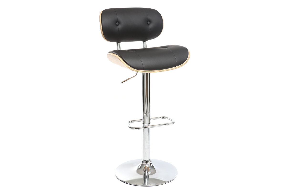 Tabouret de bar design poylur�thane noir et bois clair MARTY