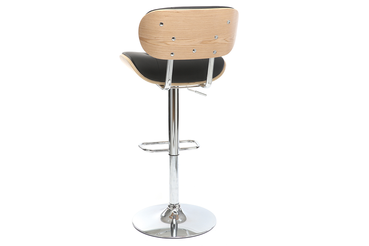 Tabouret de bar design poylur�thane noir et bois clair MARTY