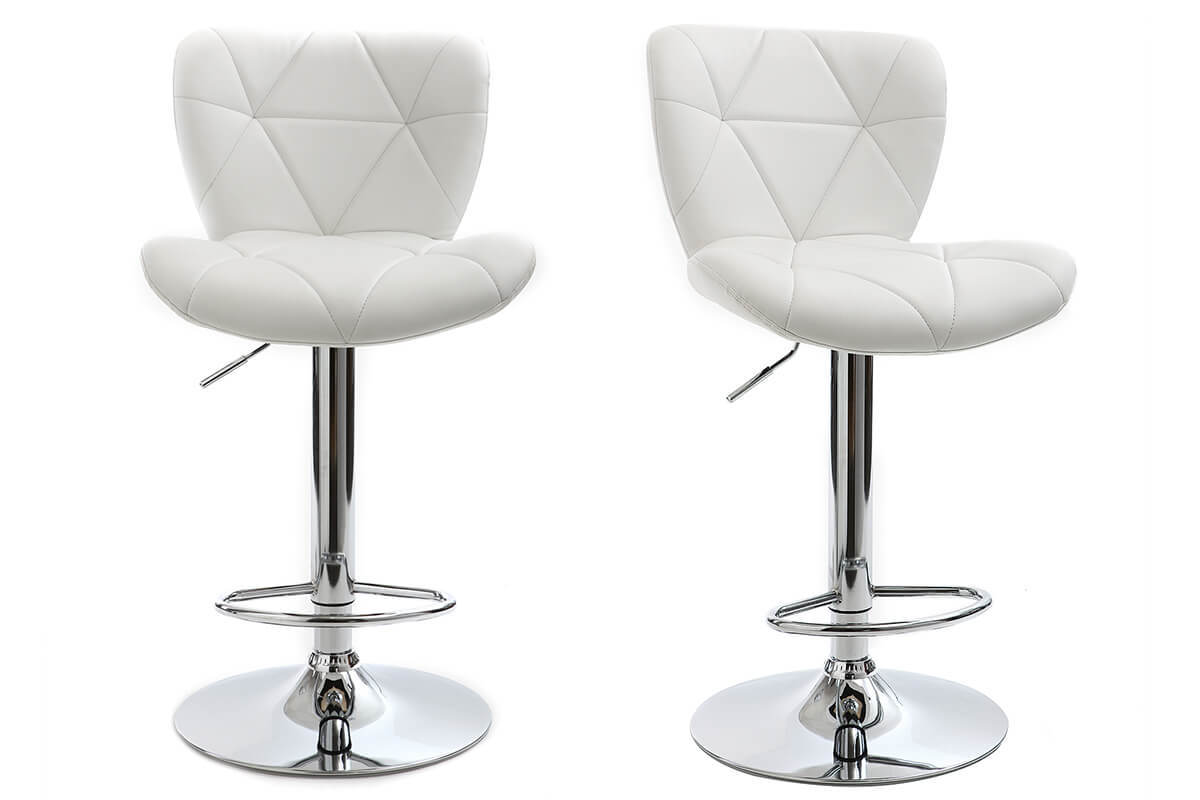 Tabouret de bar design PU blanc lot de 2 DEREK