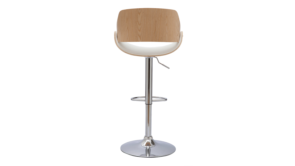 Tabouret de bar design rglable blanc et bois clair CLASH