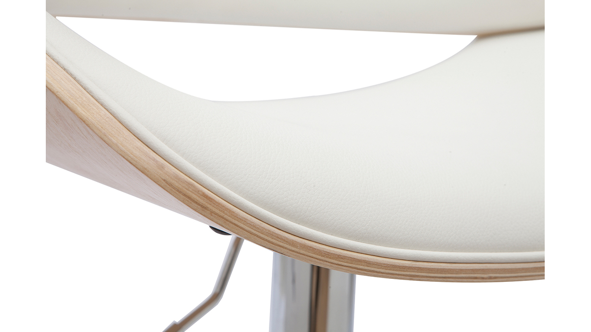 Tabouret de bar design rglable blanc et bois clair CLASH
