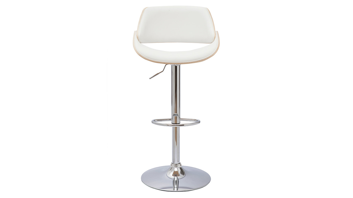 Tabouret de bar design rglable blanc et bois clair CLASH