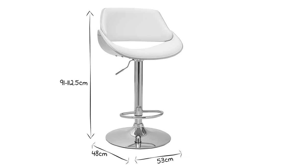 Tabouret de bar design rglable blanc et bois clair CLASH