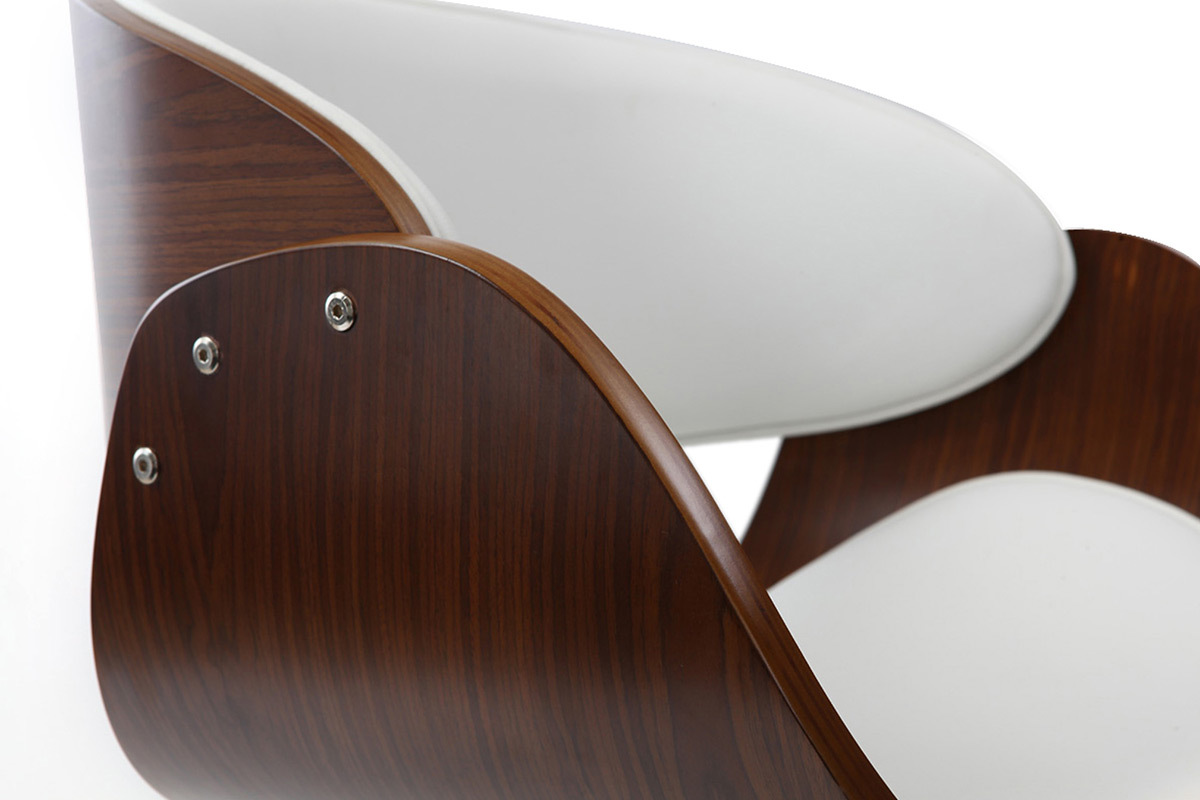 Tabouret de bar design r�glable blanc et bois fonc� BENT